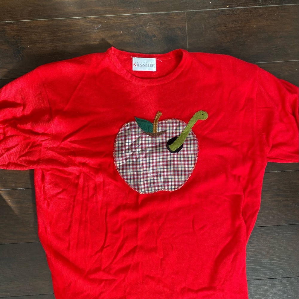 Upcycled Worm in Apple patch sweater